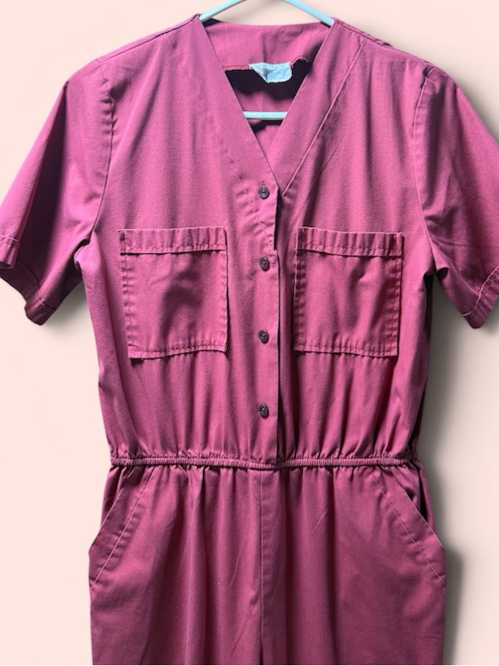Vintage Pink Button-Front Utility Jumpsuit - Picture 3 of 5